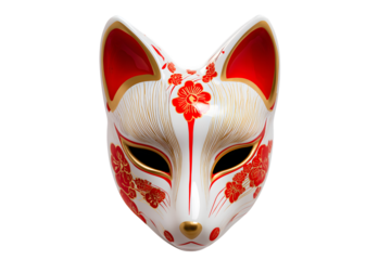 ornate fox mask with floral patterns isolated on white background
