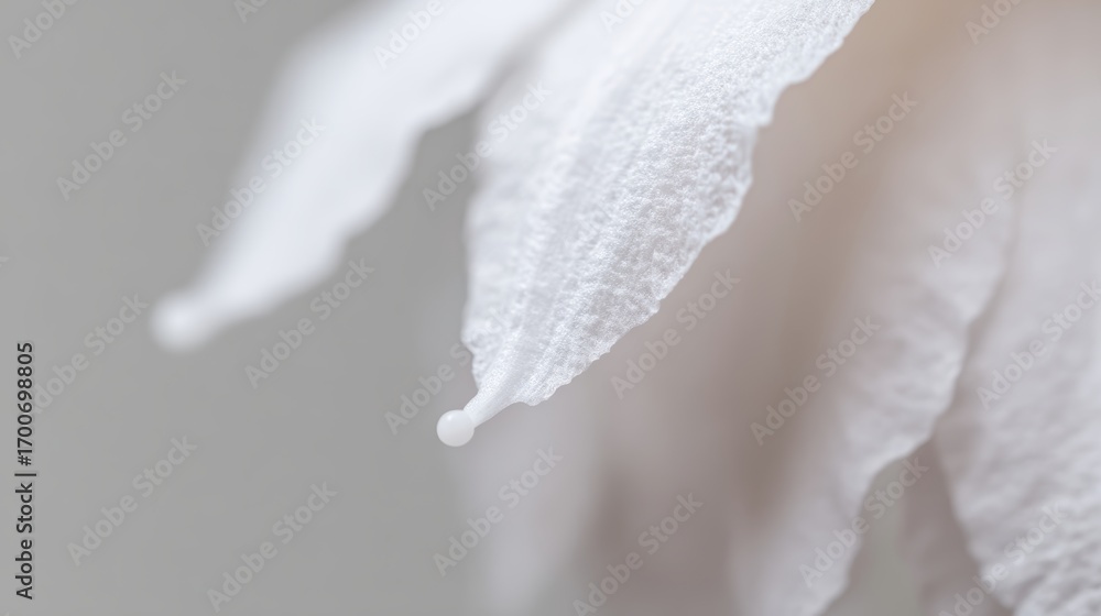 Poster close-up view of a delicate white petal highlighting intricate textures and freshness under soft lig