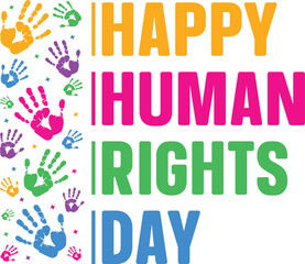 Happy Human Rights Day Typography with Handprints