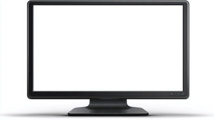 Black computer monitor isolated on white background, modern flat screen display with blank screen.