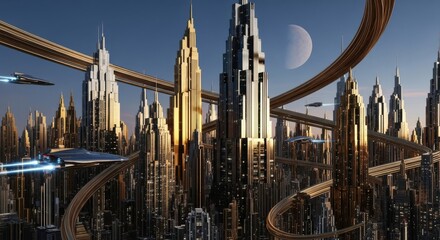 Futuristic Metropolis Skyline With Advanced Transportation Systems