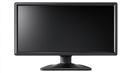 Black computer monitor isolated on white background, modern flat screen display with blank screen.