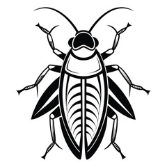 Stylized Cockroach Illustration with Bold Lines A Striking Insect Graphic Featuring Symmetrical Design and Detailed Leg Articulation in Monochromatic Palette