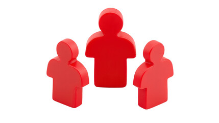Red figure group symbolizing teamwork leadership unity and collaboration with three abstract