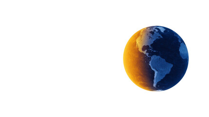 Earth globe with sunlight and shadow, showing North and South America, blue and orange color, isolated on transparency background, global concept, peaceful atmosphere