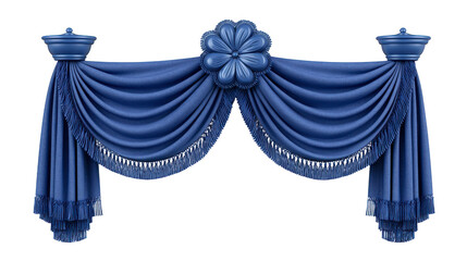 Blue curtain draped fabric elegant swag decorative valance interior decor luxury textile ornate classic style home decoration flower accent
