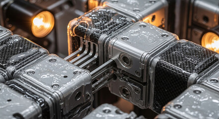 Close-up of Futuristic Modular Robotic Components and Mechanisms
