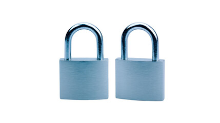 Two silver padlocks metal security safety protection closed shiny isolated pair lock Two silver padlocks with shiny metal finish symbolizing security and protection isolated transparency
