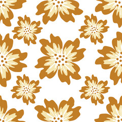Elegant seamless floral pattern with fall flowers. Repeatable botanical background. Flat vector illustration.