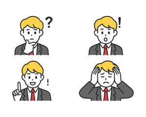 Expression Icon Set of Young Businessman in Suit