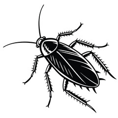 A Graphic Illustration of a Cockroach with Detailed Legs and Antennae Depicting a Common Household Pest Black and White