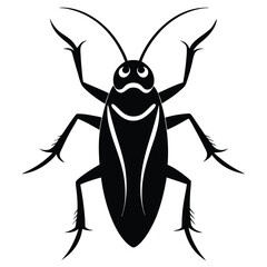 Stylized Cockroach Illustration A Black and White Cartoon Depiction of a Common Household Pest with a Playful Design