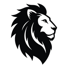 Lion Head Silhouette Isolated on White Background