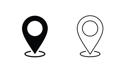 Black Location Pin Icons Solid and Outline on Transparent Background