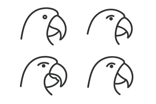 Parrot Beak Icons. Line style icons of parrot beak shapes: hooked beak, short curved beak, thick parrot beak, upper-lower gap beak