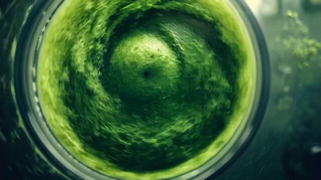 Close-up of vibrant green smoothie in blender