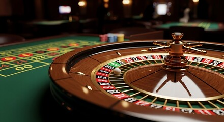 Classic roulette wheel and table in a blurred casino setting, representing the allure of chance