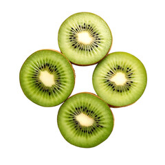 Fototapeta premium Four sliced kiwis arranged in a diamond shape on black background