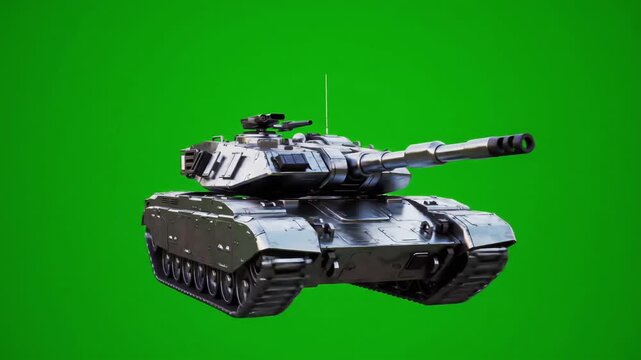Armored Vehicle in Focus: An advanced armored tank, the epitome of modern military technology, sits powerfully against a vibrant green backdrop, ready for action.