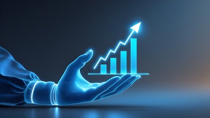 Futuristic Hologram Hand Holding Growth Bar Chart