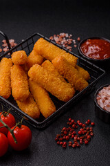 Mozzarella cheese sticks, crispy nutritious fast food. Cheese sticks as food background
