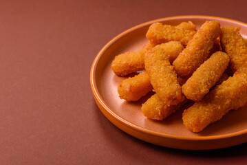 Mozzarella cheese sticks, crispy nutritious fast food. Cheese sticks as food background