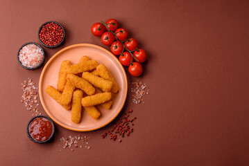 Mozzarella cheese sticks, crispy nutritious fast food. Cheese sticks as food background