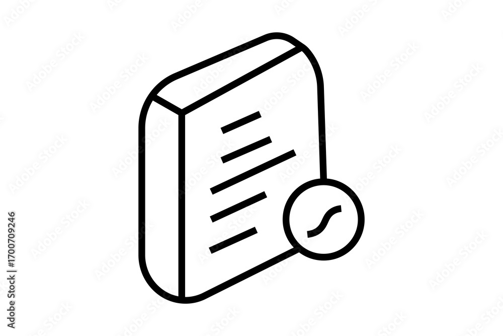 Poster this is a simple, black and white line drawing of a document or book with a signature on it. the ima