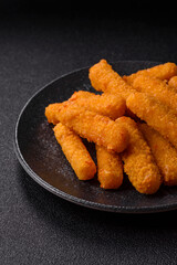Mozzarella cheese sticks, crispy nutritious fast food. Cheese sticks as food background