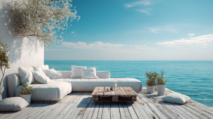 Blue ocean waves under clear sky with scenic outdoor coastal view