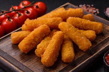 Mozzarella cheese sticks, crispy nutritious fast food. Cheese sticks as food background