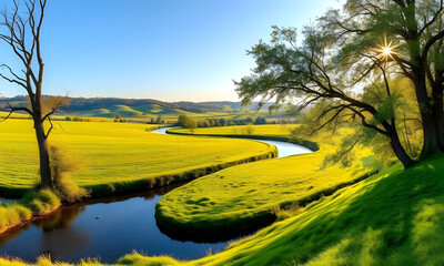  Natural sunset over the river Pic HD Downlode 