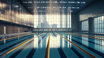 Indoor swimming pool with city view