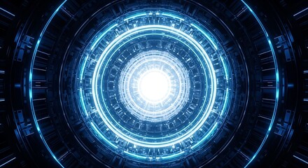 Abstract Blue Circular Energy Tunnel Gateway Abstract Futuristic Digital Sci Fi Animation