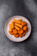 Chicken nugget with sauce, crispy nutritious fast food. Chicken nugget