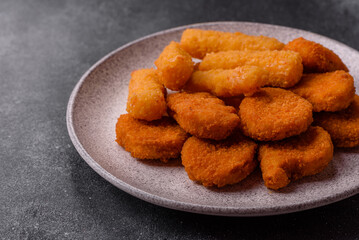 Chicken nugget with sauce, crispy nutritious fast food. Chicken nugget