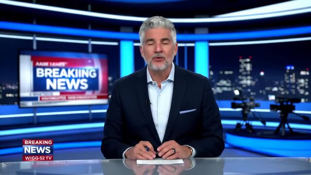News Anchor Reporting Breaking News in Studio