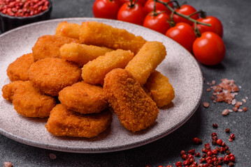 Chicken nugget with sauce, crispy nutritious fast food. Chicken nugget