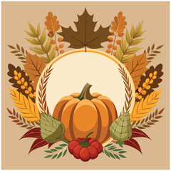 Autumn Harvest Thanksgiving Decorative Frame With Pumpkin