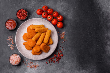 Chicken nugget with sauce, crispy nutritious fast food. Chicken nugget
