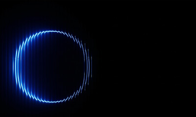 Abstract glowing blue circle of light on a black background