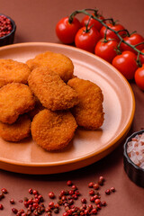 Chicken nugget with sauce, crispy nutritious fast food. Chicken nugget
