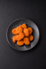 Chicken nugget with sauce, crispy nutritious fast food. Chicken nugget