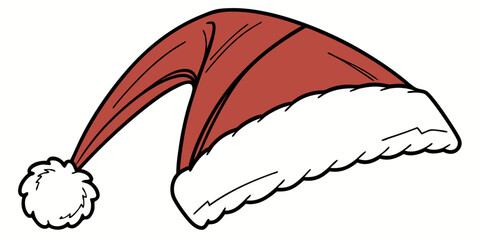 Hand-drawn Santa Hat: Festive, Red, White, Christmas Illustration