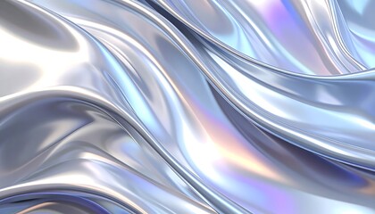 Obraz premium Flowing, metallic abstract with rippling surfaces, showcasing smooth curves and iridescent color variations