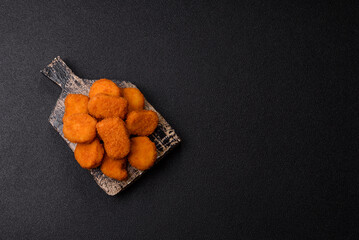 Chicken nugget with sauce, crispy nutritious fast food. Chicken nugget