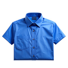  Classic Blue Short-Sleeve Dress Shirt, Front View on Transparent BackgroundClassic Blue Short-Sleeve Dress Shirt, Front View on Transparent Background