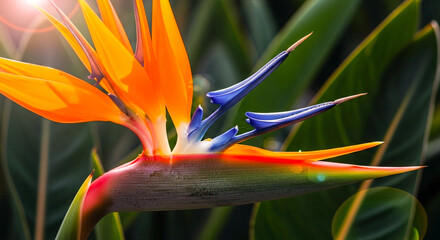 Bird of Paradise Flower Glowing in Neon Purple and Orange
