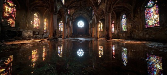 Fototapeta premium Abandoned Cathedral With Stained Glass