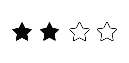 Two Black star shapes solid and outlined on transparent background